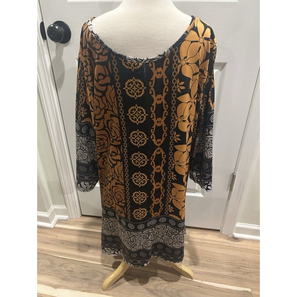Azalea by Firmiana Women's 2X Aztec Tunic Dress Black Orange White Gold Stretchy